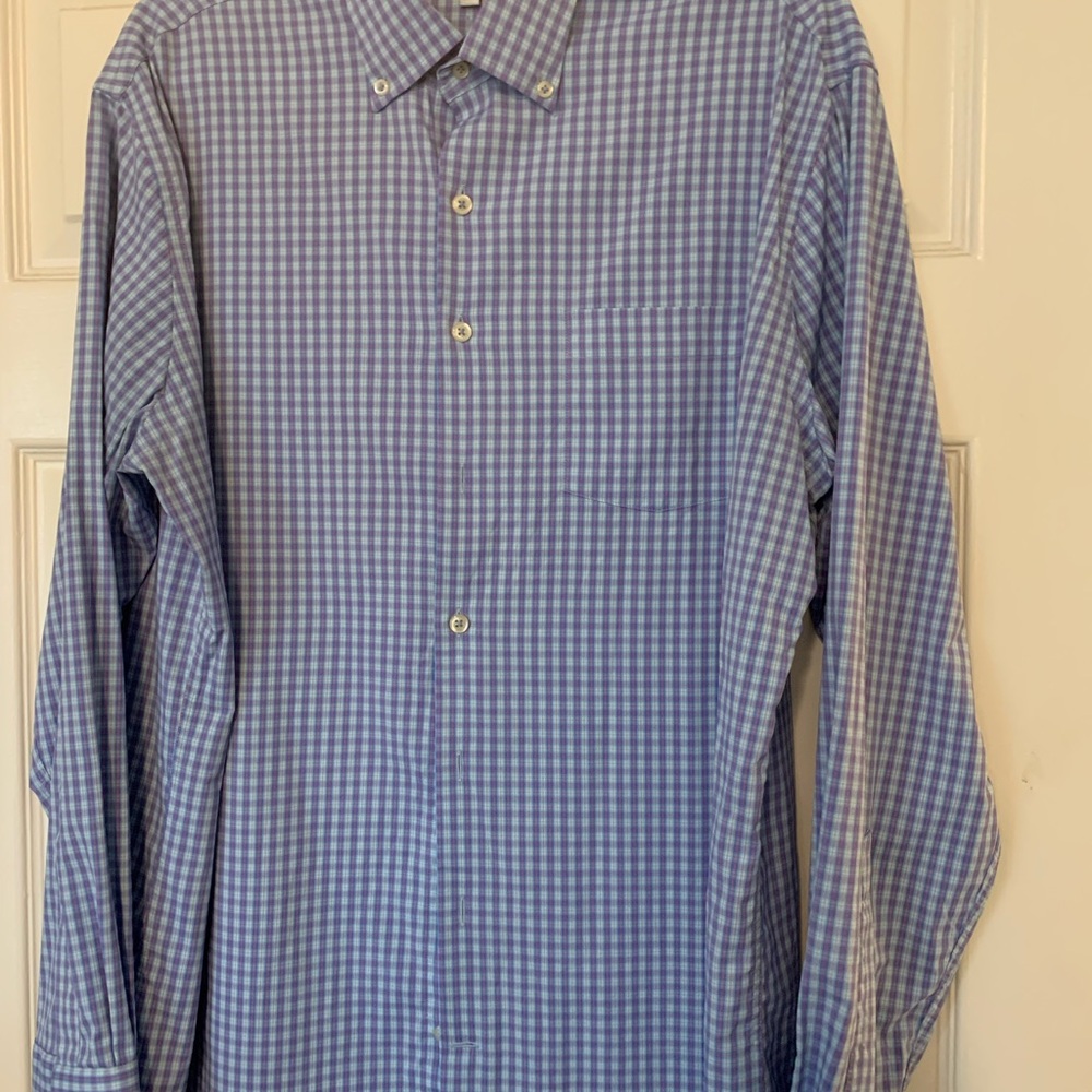 Men's Blue and Light Shade of Red Plaid Shirt Size L Peter Millar